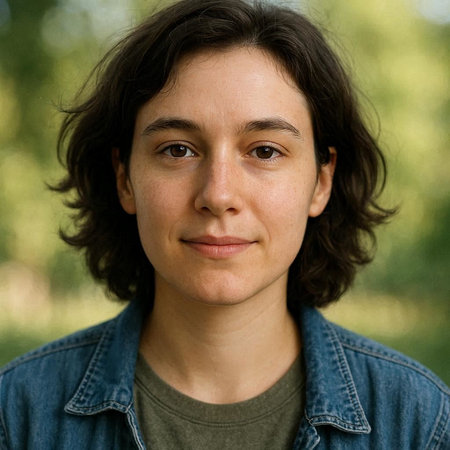 Portrait of a young woman with long hair in the park.