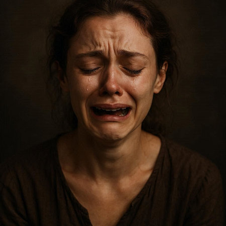 portrait of a middle-aged woman with tears on her face