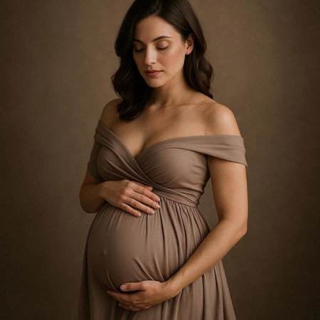 Pregnant woman holding her belly. Pregnancy, motherhood and expectation concept.