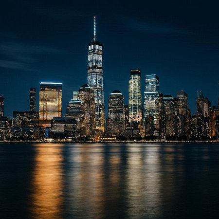 Manhattan skyline at night, New York City, United States.の写真素材