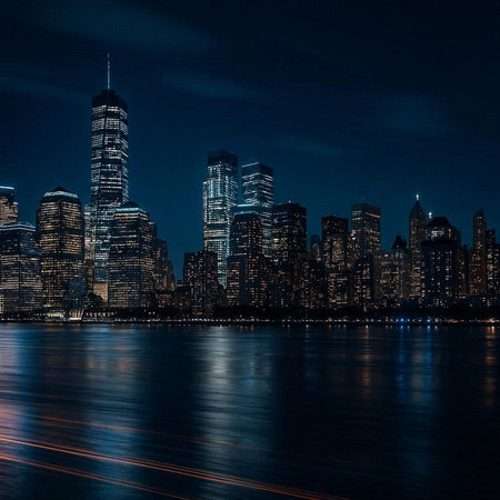 Manhattan skyline at night, New York City, United States.の写真素材