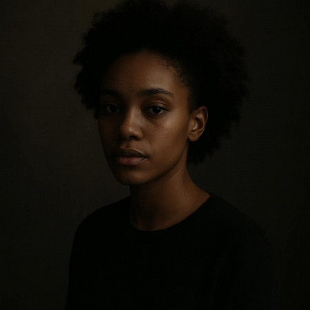 Portrait of a young african american woman on black backgroundの写真素材