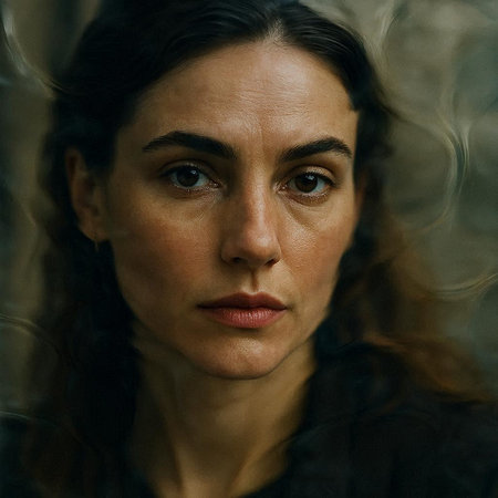 Portrait of a beautiful woman with dark hair and smoky eyesの写真素材