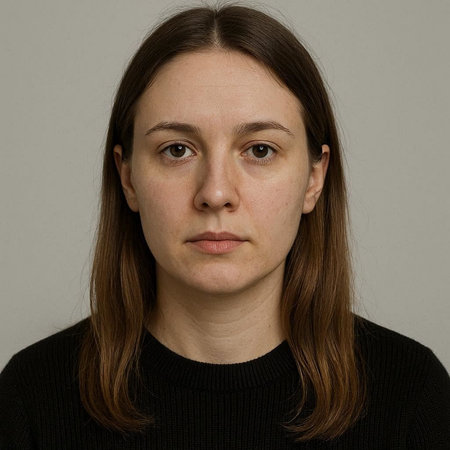 Woman Serious Face Expression Studio Portrait Isolated on a Grey Background