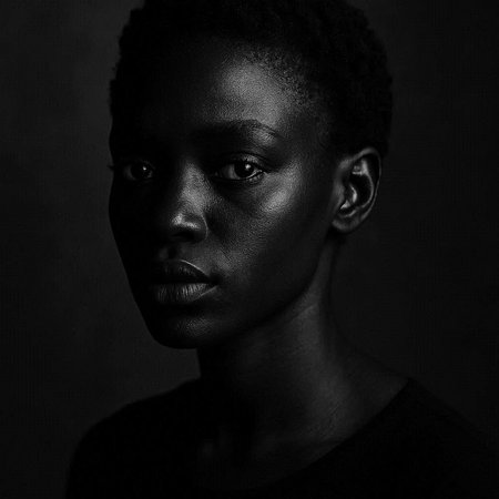 Portrait of a beautiful african woman in studio. Black and white.の写真素材