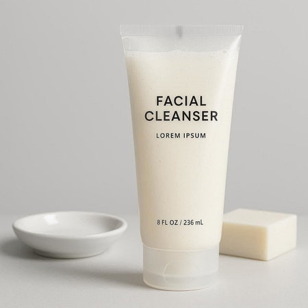 Plastic tube of face care cream on a white background with copy space