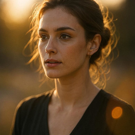 Portrait of a beautiful girl in a black T-shirt.