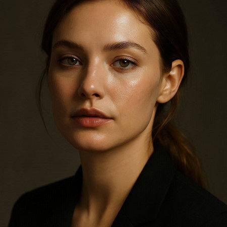 Portrait of a beautiful young woman in a black jacket on a dark background