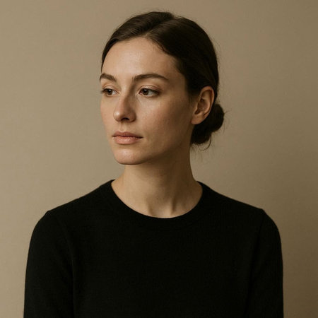 Portrait of a beautiful young woman in a black sweater on a gray background