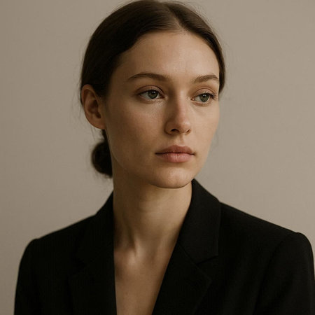 Portrait of a beautiful young brunette woman in a black jacket
