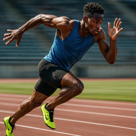 athlete running on track and field stadium track and field athlete sprinting