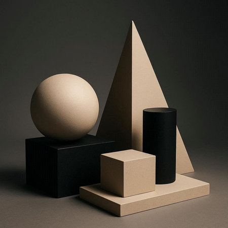 3d render of abstract geometric shapes, podiums and balls.