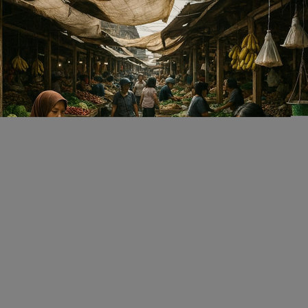 Unidentified people buying fresh vegetables at the local market.