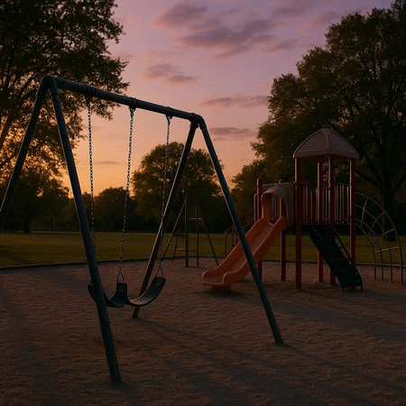 Playground in the park at sunset. 3d render illustration.