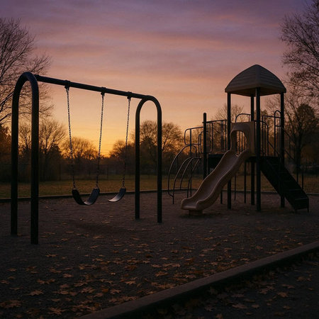 Playground in the park at sunset. Sunset in the park.