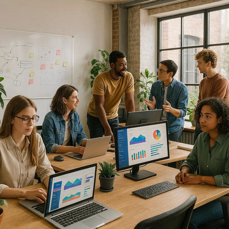 Group of multiethnic business people working together in creative office.