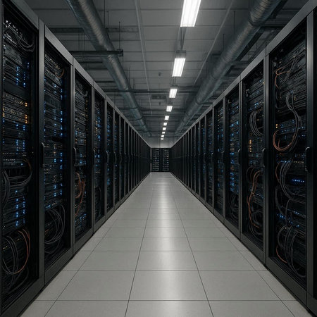 3d render of server room data center with rows of server racks