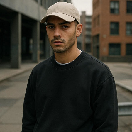 Portrait of a young man in a baseball cap on the street