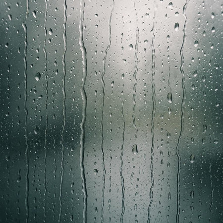 Rain drops on the window, rainy day. Shallow DOF