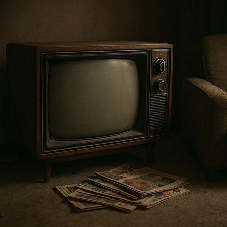 Vintage TV and money on a dark background. Retro style.