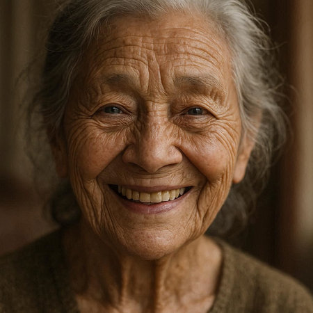 Portrait of a happy senior woman smiling at the camera and looking at the camera