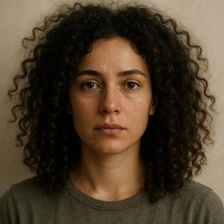 Portrait of a young woman with curly hair looking at the camera