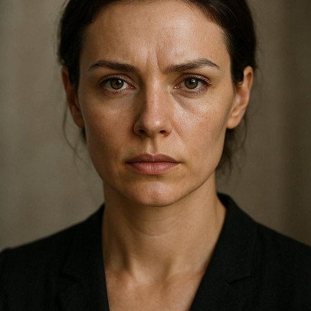 Portrait of a woman in a black suit with a serious look