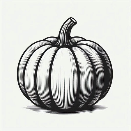 Pumpkin hand drawn vector illustration in engraving style.の写真素材