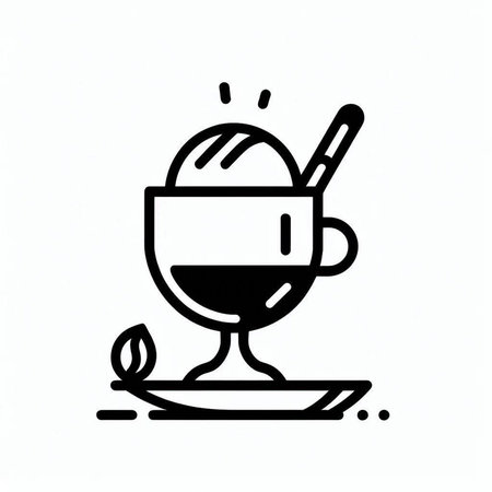 Illustration of a cup of coffee with ice cream and spoon.の写真素材
