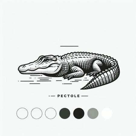 Vintage crocodile vector illustration. Hand drawn alligator isolated on white background.の写真素材
