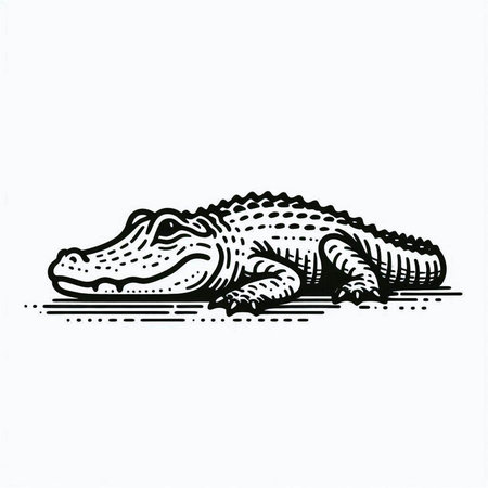 Crocodile isolated on white background. Hand drawn vector illustration.の写真素材