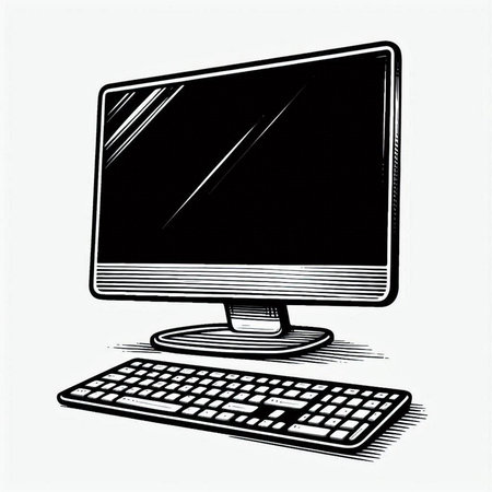 Computer monitor with keyboard and mouse isolated on white background. Vector illustration.