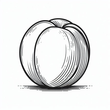 peach. engraving vector illustration. Scratch board style imitation. Black and white hand drawn image.の写真素材