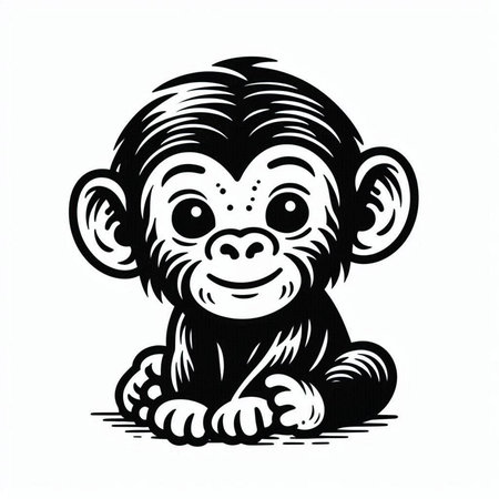 Monkey - hand drawn vector illustration in black and white on the white backgroundの写真素材