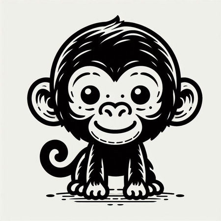 Monkey. Black and white vector illustration. Monochrome.の写真素材
