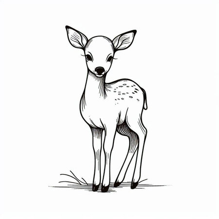 Hand drawn sketch of a deer isolated on white background. Vector illustration.の写真素材