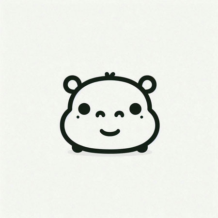 Cute hippopotamus. Hand drawn vector illustration in cartoon style.の写真素材