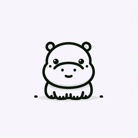 Cute hippo icon. Vector illustration of a hippo.の写真素材