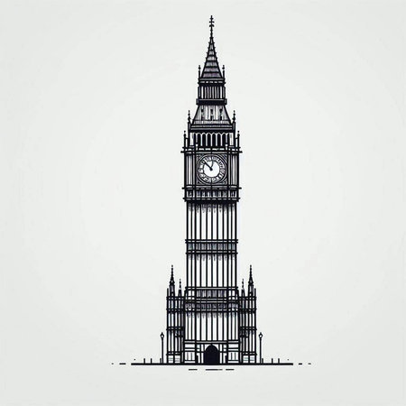 Big Ben, London, United Kingdom. Hand drawn vector illustration.