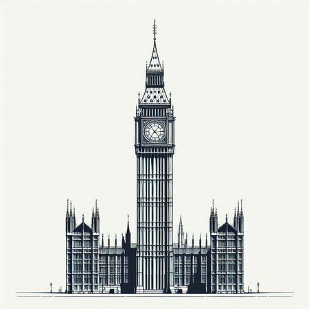 Big Ben and Houses of Parliament, London, UK. Vector illustration.