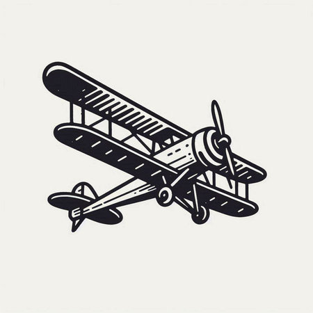 Vintage hand drawn airplane isolated on white background. Vector illustration.