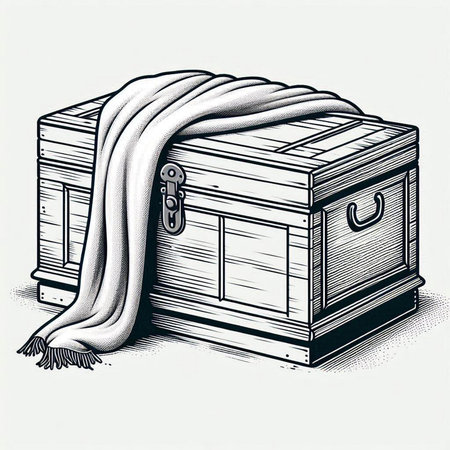 Treasure chest with a blanket. Vintage engraving vector illustration.