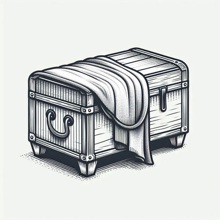 Vintage wooden chest. Vector illustration in engraving style.