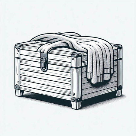 Treasure chest isolated on white background. Vintage style vector illustration.