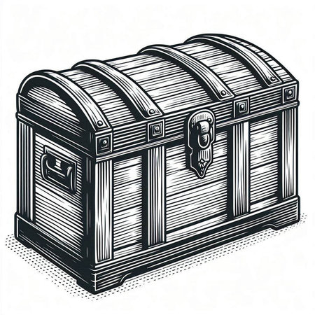 Treasure chest. Vintage vector engraving illustration. Isolated on white background.