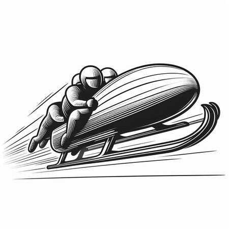 Skiing. Ink black and white engraving. Vector illustration.