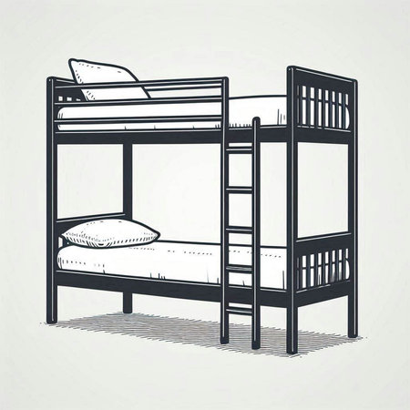 Bunk bed with two bunk beds. Hand drawn vector illustration.
