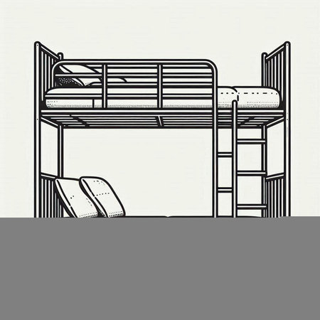 Bunk bed. Hand drawn vector illustration in vintage engraving style.