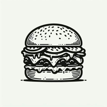 Hamburger. Hand drawn vector illustration. Isolated on white background.の写真素材