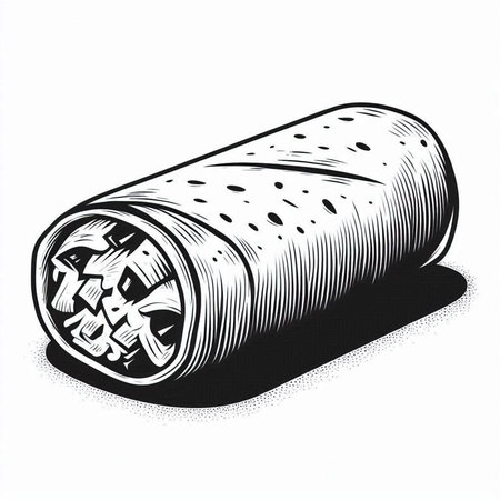 vintage engraving illustration of a rolled roll of burritoの写真素材